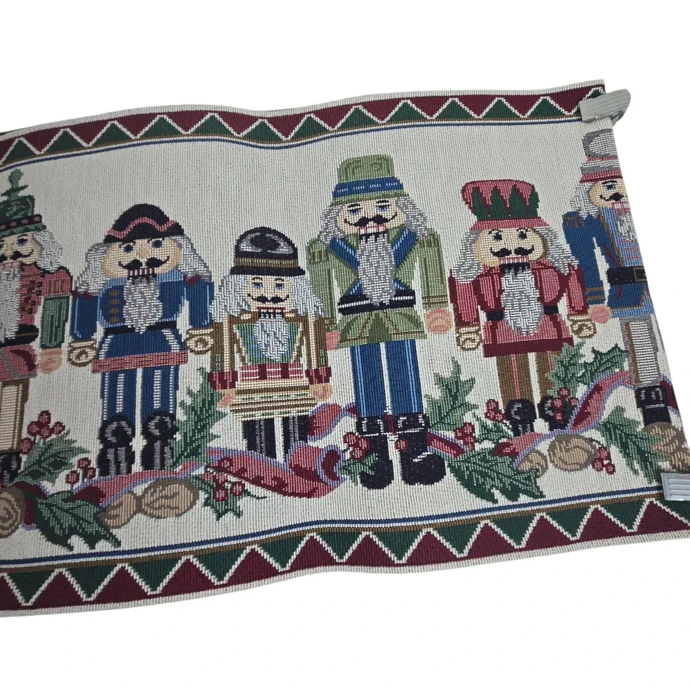 Vintage Table Runner Nutcracker Woven Tapestry Christmas Red Green 68x12